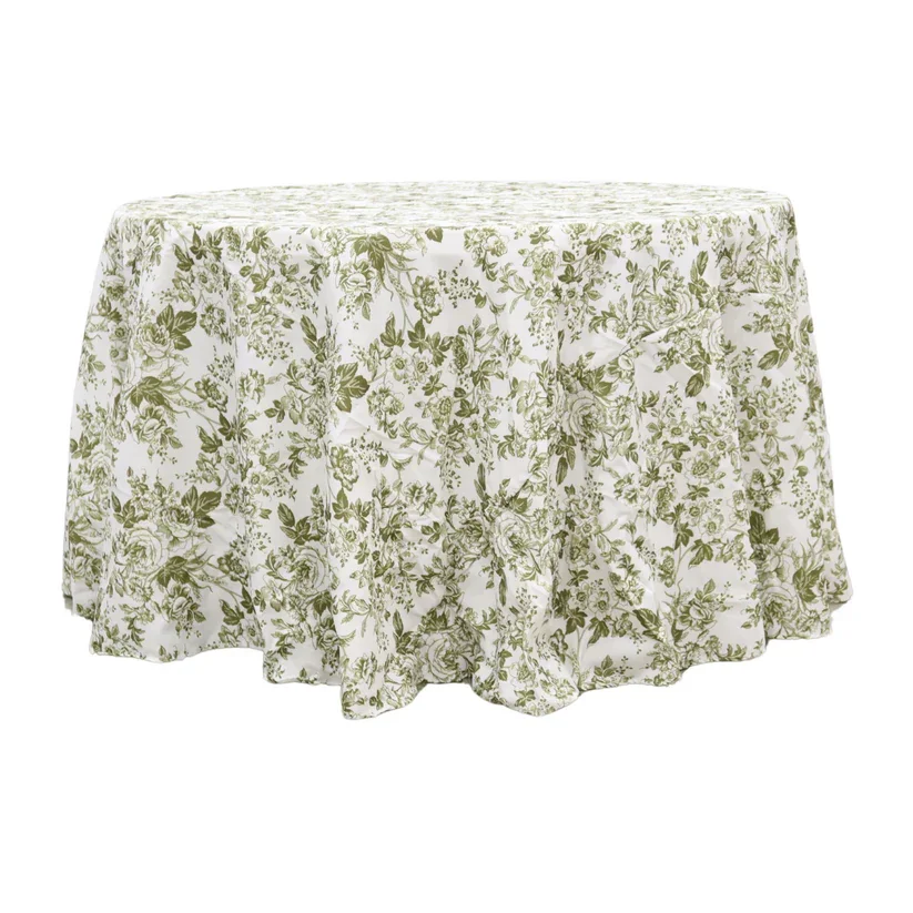 Round 120" French Toile Tablecloth - Olive Green