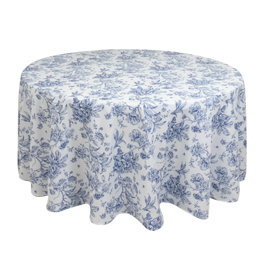 Round 120" French Toile Tablecloth - Blue
