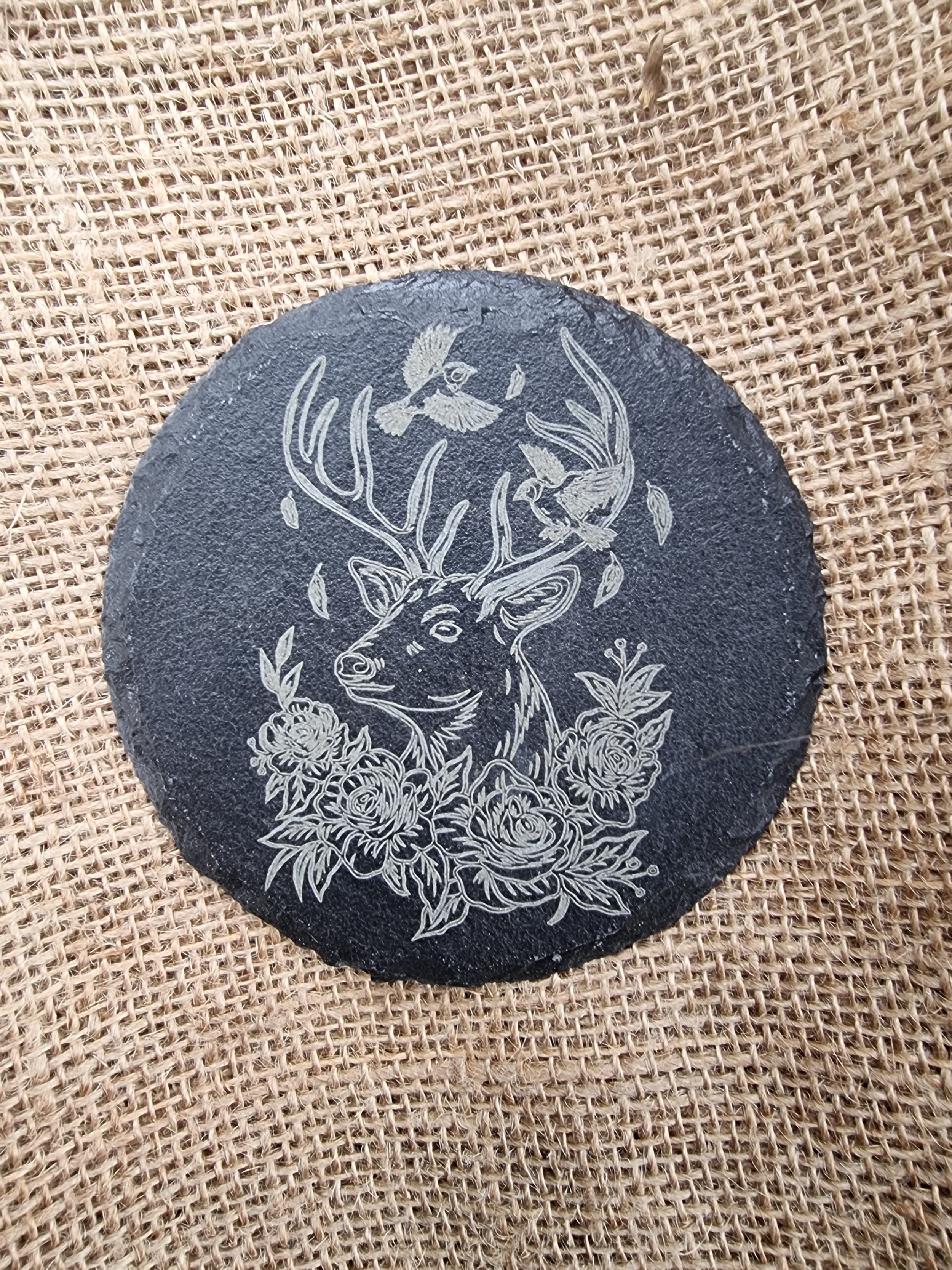 slate coaster with stag