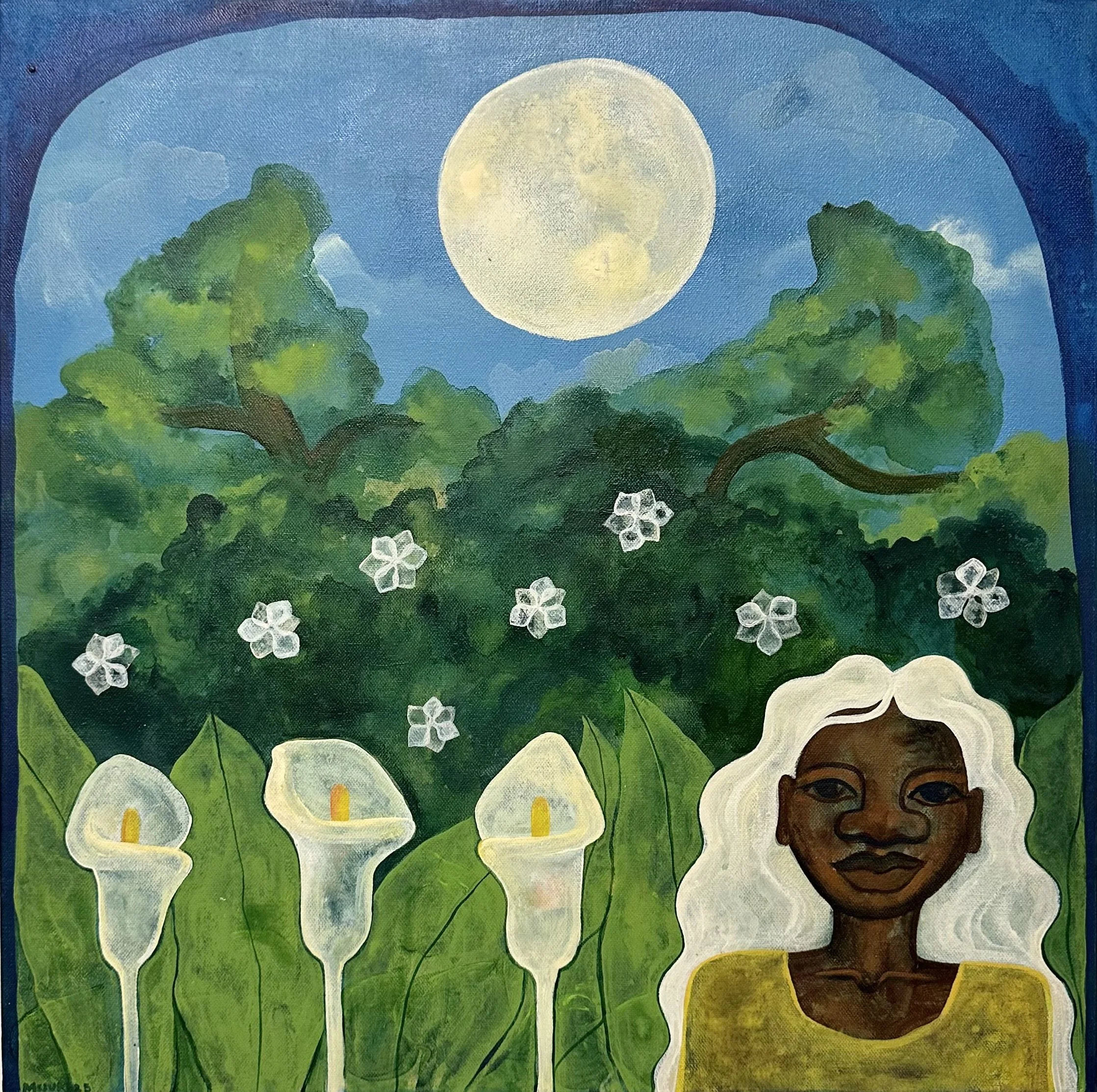 SHE HEARD THE MOON WHISPER 21in X 21in