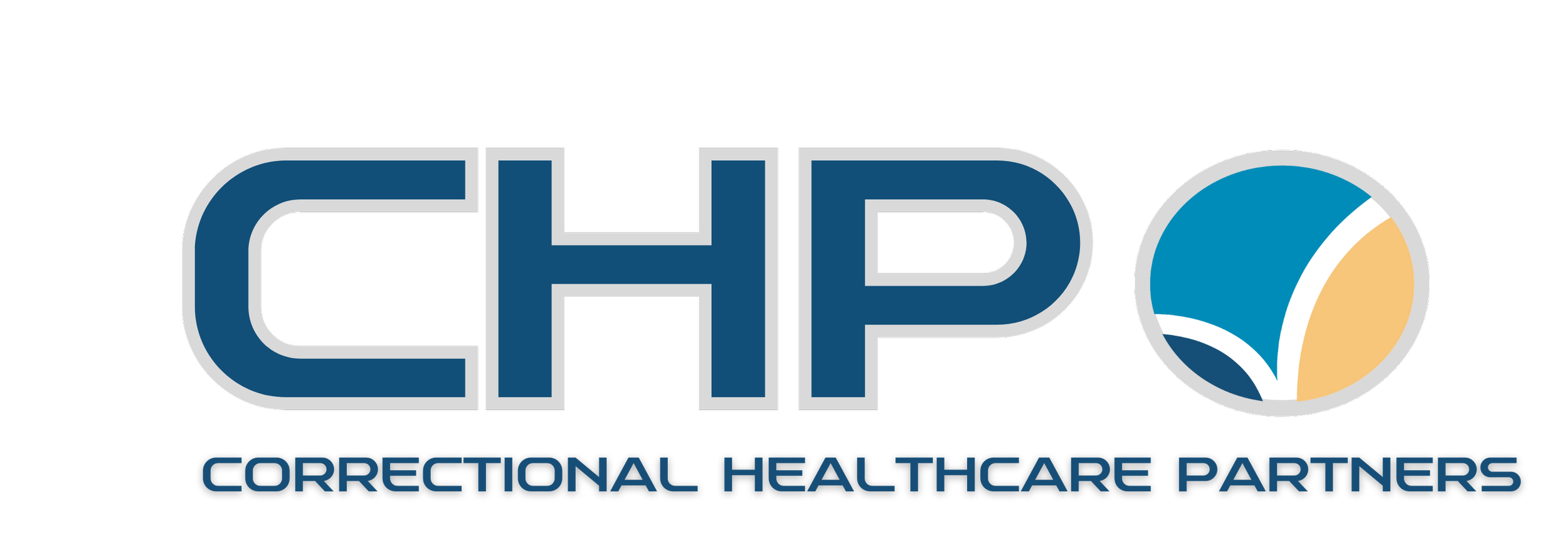 Logo of CHIP Correctional Healthcare Partners featuring stylized text and a circular emblem with blue, beige, and white colors.