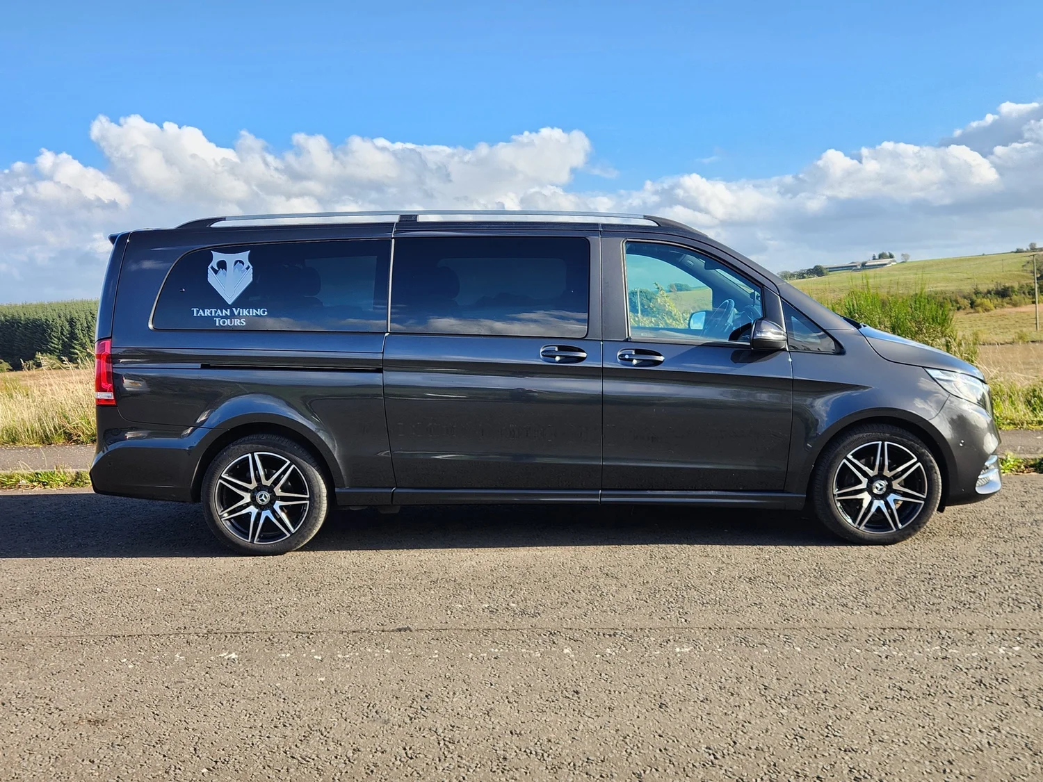 Tartan Viking Tours Mercedes V-Class viewed from the side