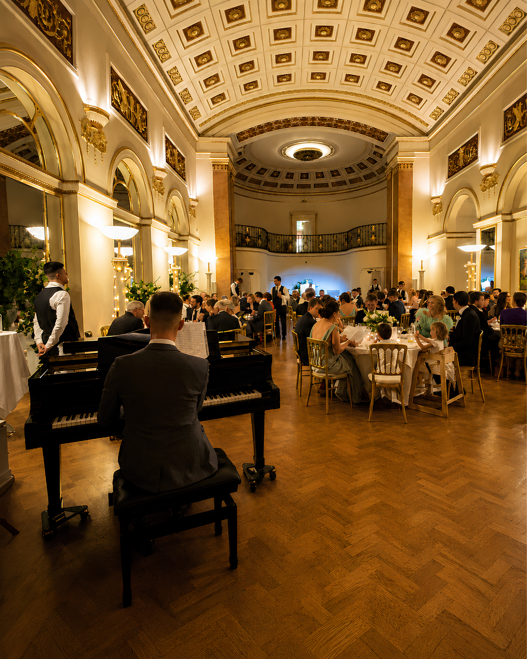 Wedding pianist performing live during an elegant wedding reception in a grand venue – atmospheric background piano music in Reading, Hampshire and Berkshire