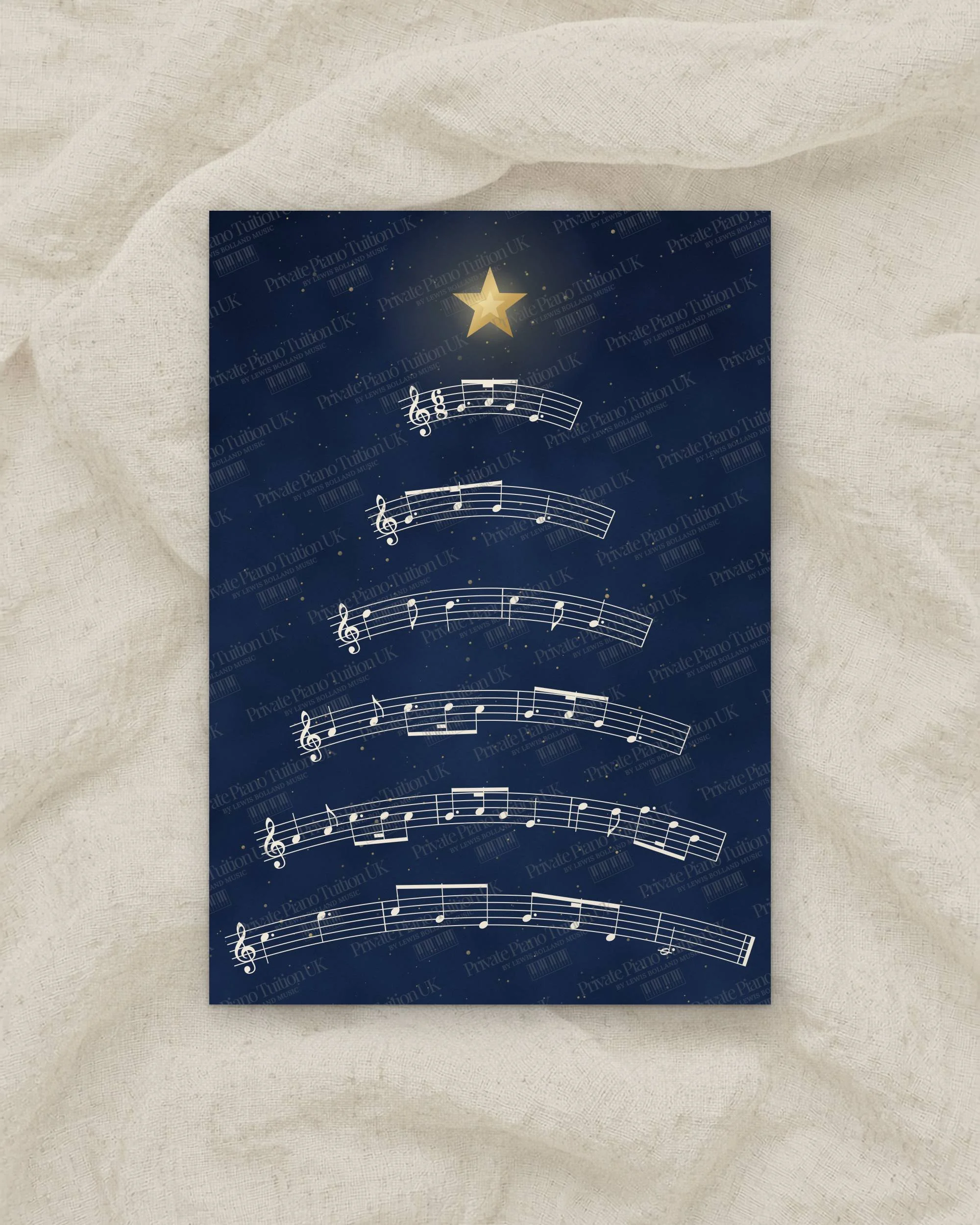 Silent Night Stave Tree Christmas piano wall art print preview, Private Piano Tuition UK
