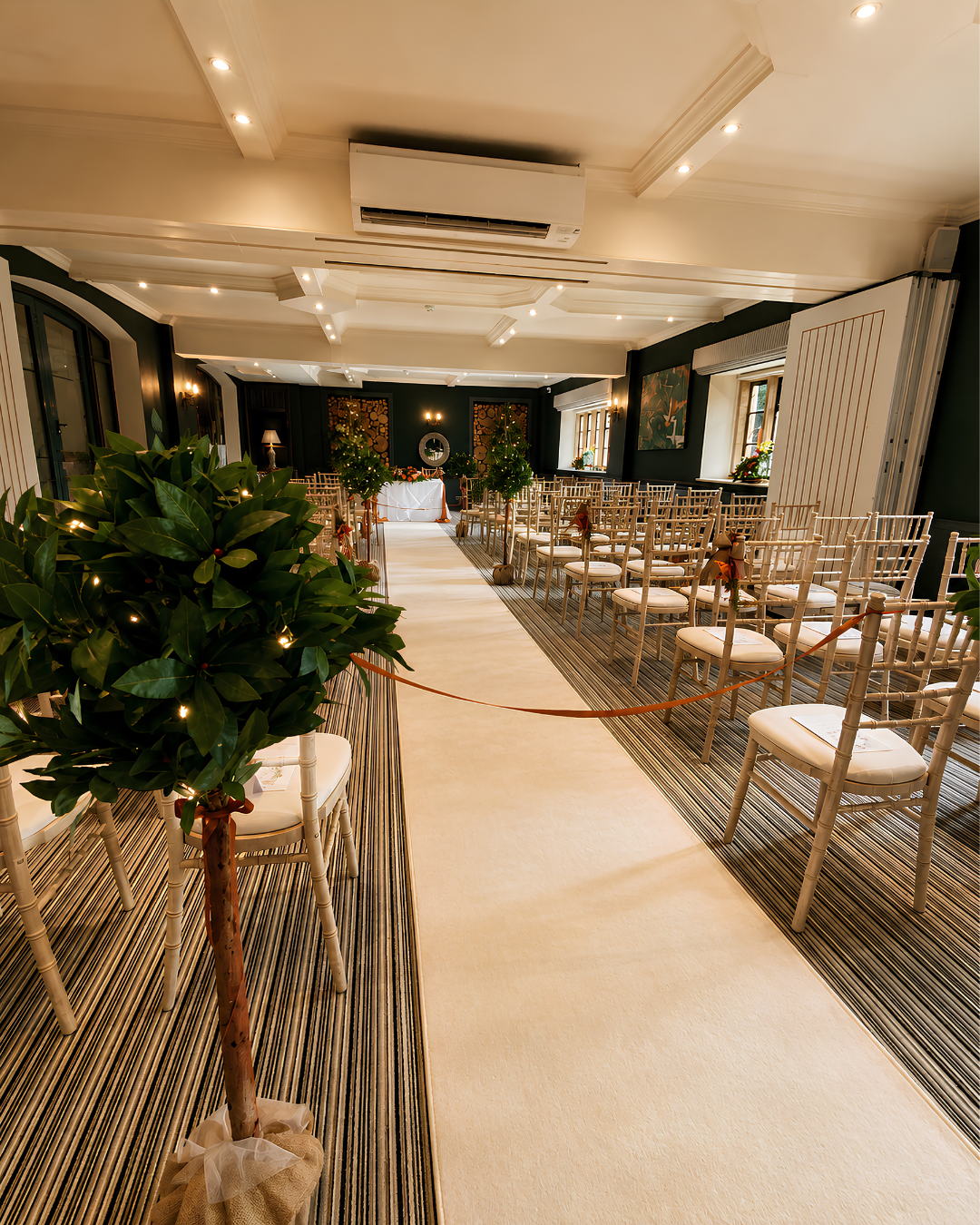 Elegant wedding ceremony aisle prepared for live piano music by a professional wedding pianist across Hampshire, Berkshire, Reading, Bristol and Bath