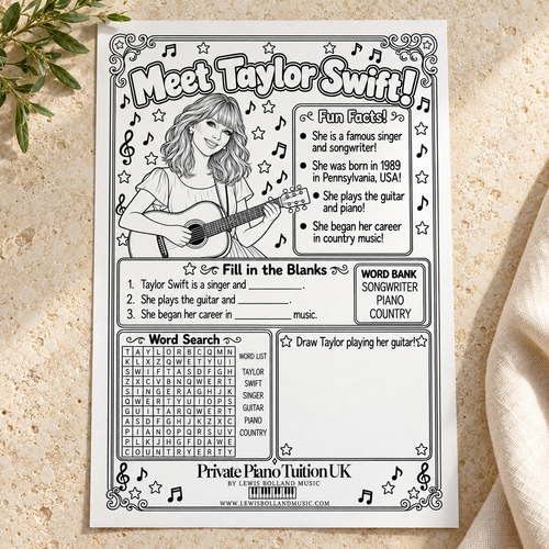 Meet Taylor Swift - A Printable Music Activity Worksheet