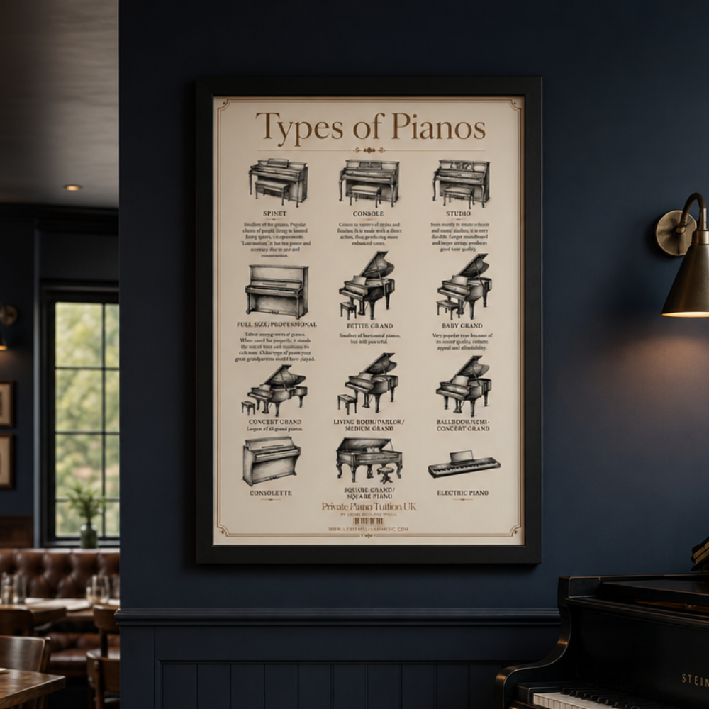 Types of Pianos Poster (A Guide to Grand & Upright Pianos)