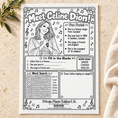 Meet Celine Dion (Printable Music Activity Worksheet PDF)