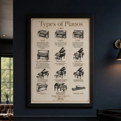 Types of Pianos Poster (A Guide to Grand & Upright Pianos)