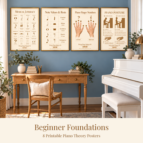Beginner Foundations Poster Set (8 Printable Piano Theory Posters)