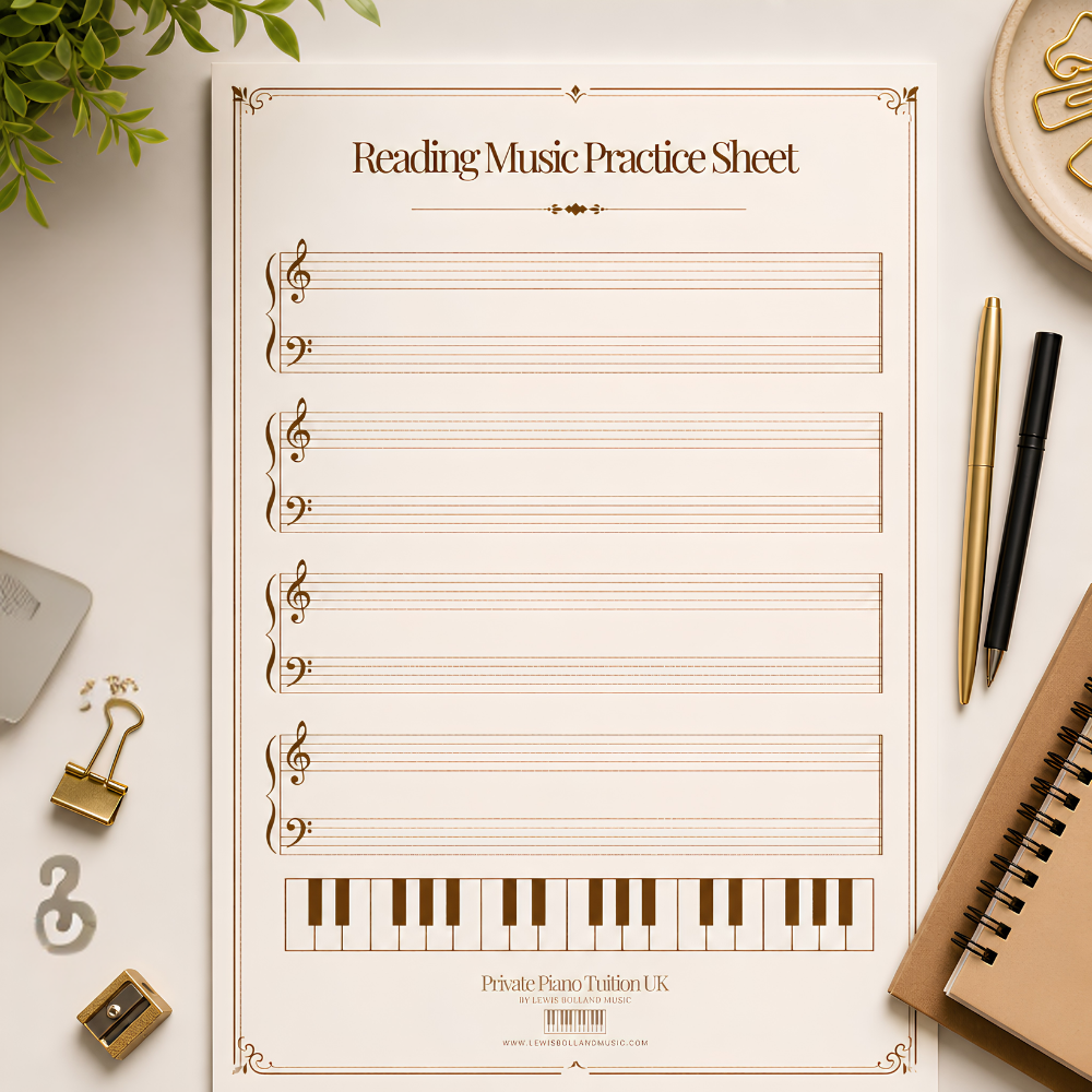 Reading Music Practice Sheet (Printable Piano Grand Staff Worksheet PDF)