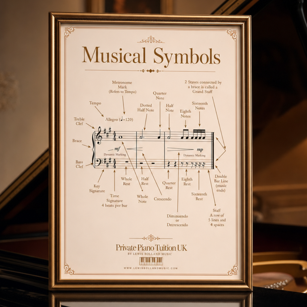 Musical Symbols Poster | Piano Notation Theory Chart for Beginners