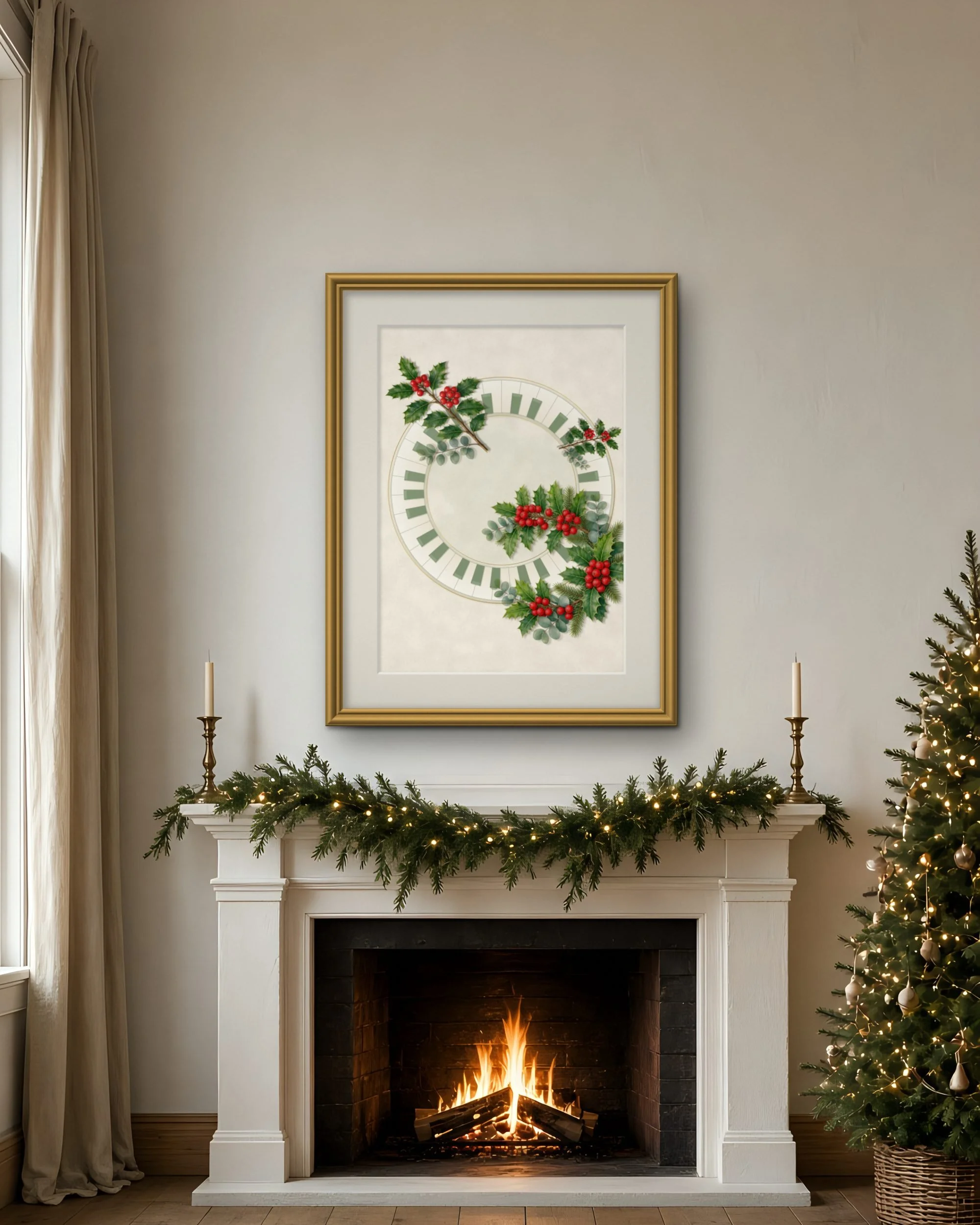 Keyboard Holly Wreath – Christmas Piano Wall Art Print