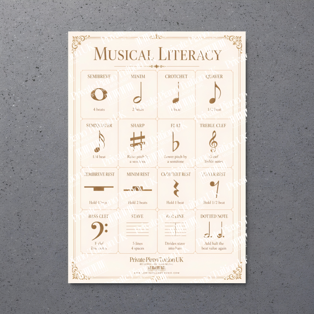 Musical Literacy Poster | Beginner Music Theory Chart for Piano
