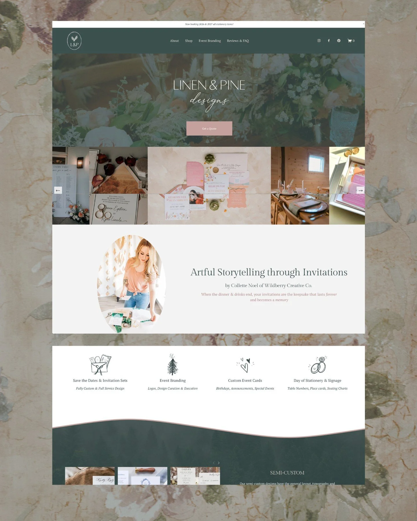 Website re-design for @linenandpinedesigns my stationery brand where I focus on themed and unique invitations and signage for badass couples 
Since I did a logo redesign for this, it was necessary to add those to my website for consistency and I want