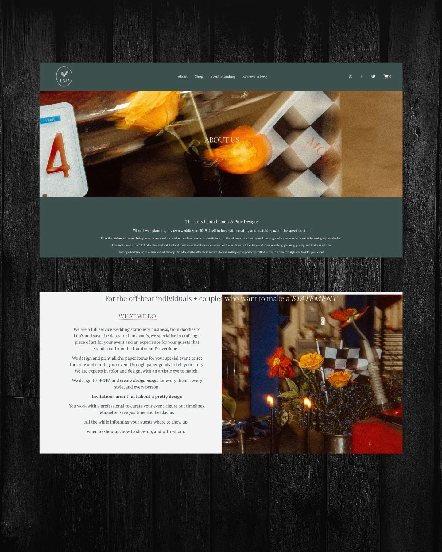 Had to add a little *flare* to this site to keep that feeling of themed, alternative, modern designs
These photos were taken at a real life styled shoot I designed for that was racing themed and it was super fun