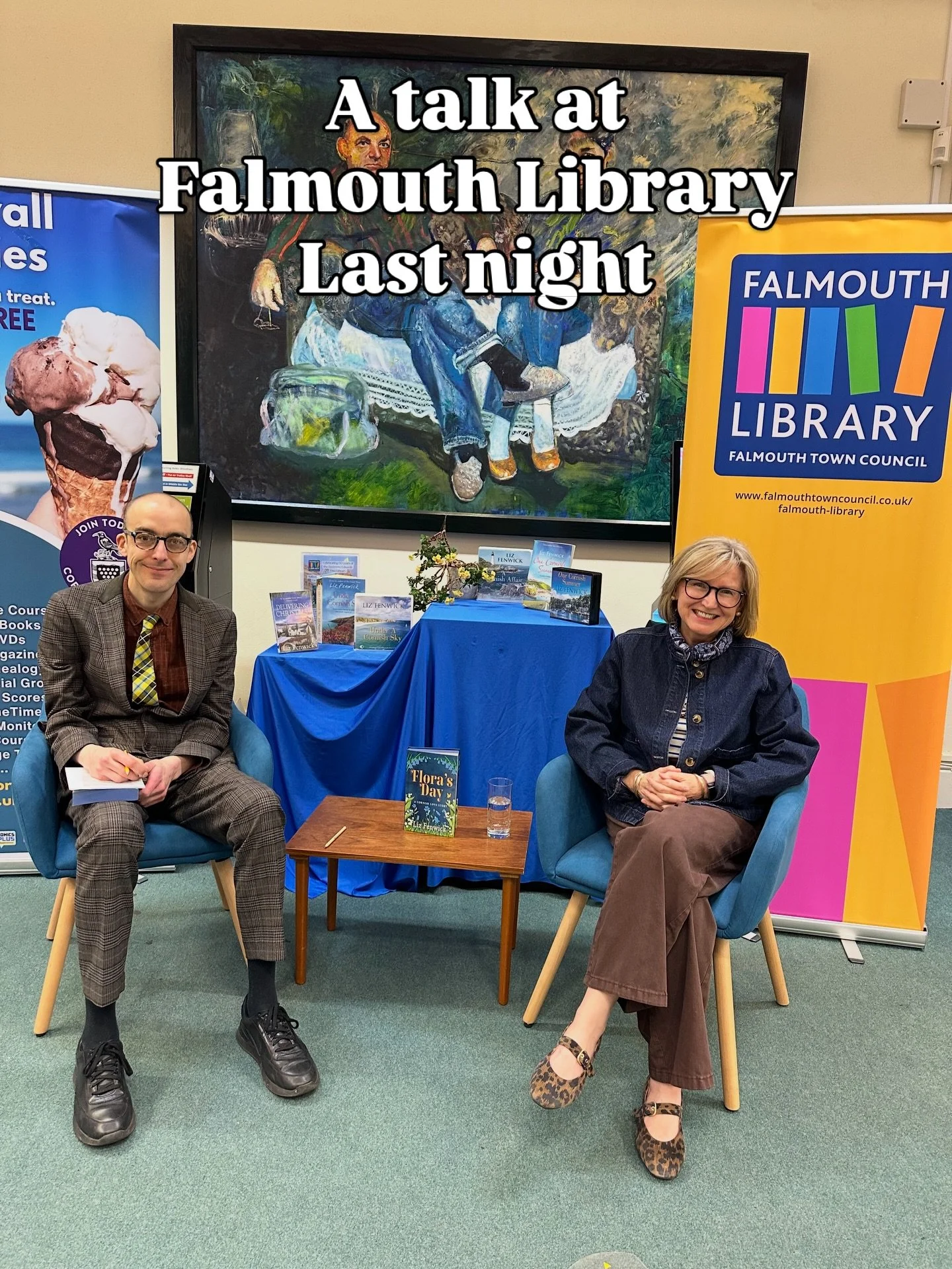 I love libraries so it was wonderful to be at @falmouthlibrary last night as part of their 130 year celebration. The audience was fab and @thefrankpellow  was a fantastic interviewer As always the highlight for me was meeting readers!! #awriterslife