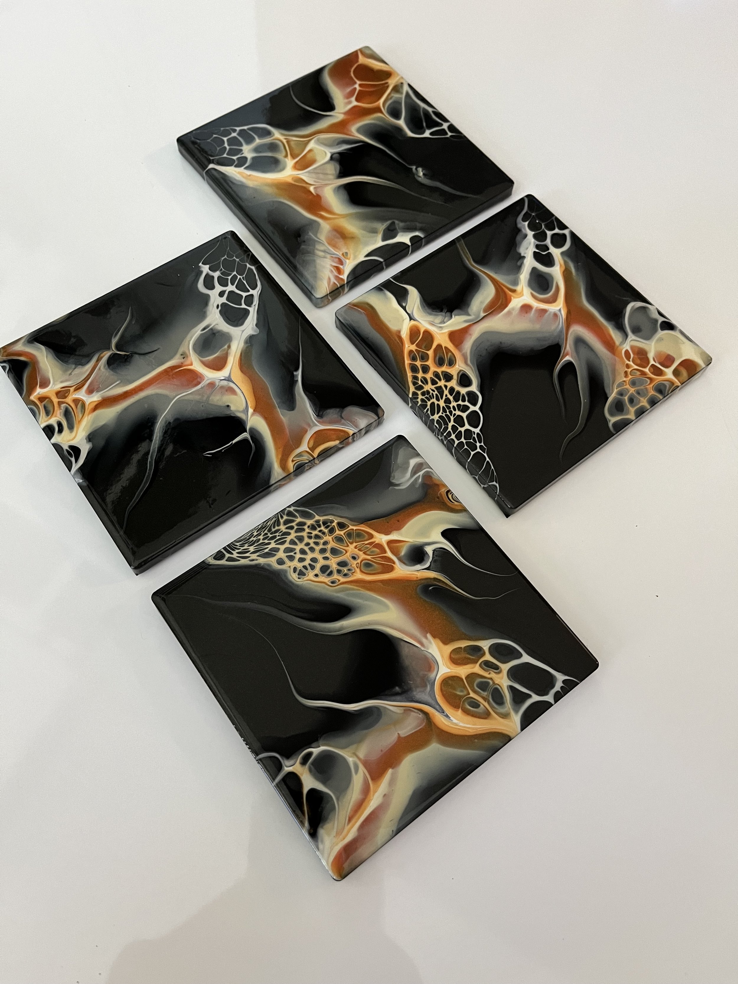 Acrylic painting on 4x4 ceramic tile. Resin finish