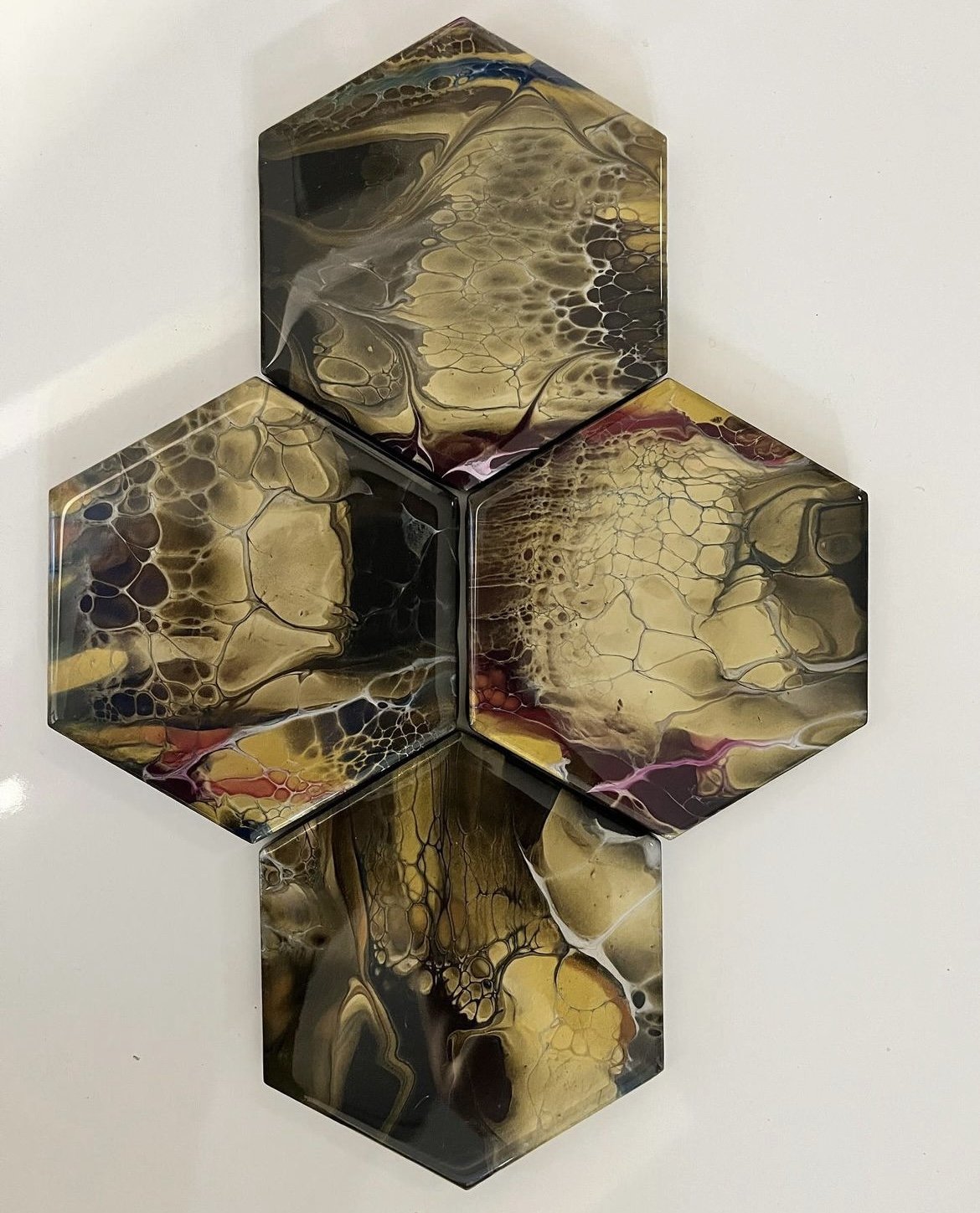 Acrylic painting on Hexagonal ceramic. Resin finish Not available