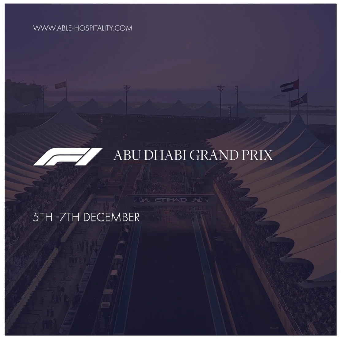 🏁 The Abu Dhabi Grand Prix is calling! ✨
Experience the thrill of Formula 1 like never before with ABLE Hospitality. From VIP lounges to prime seating and exclusive race-weekend access, this is the ultimate way to witness the season’s finale i