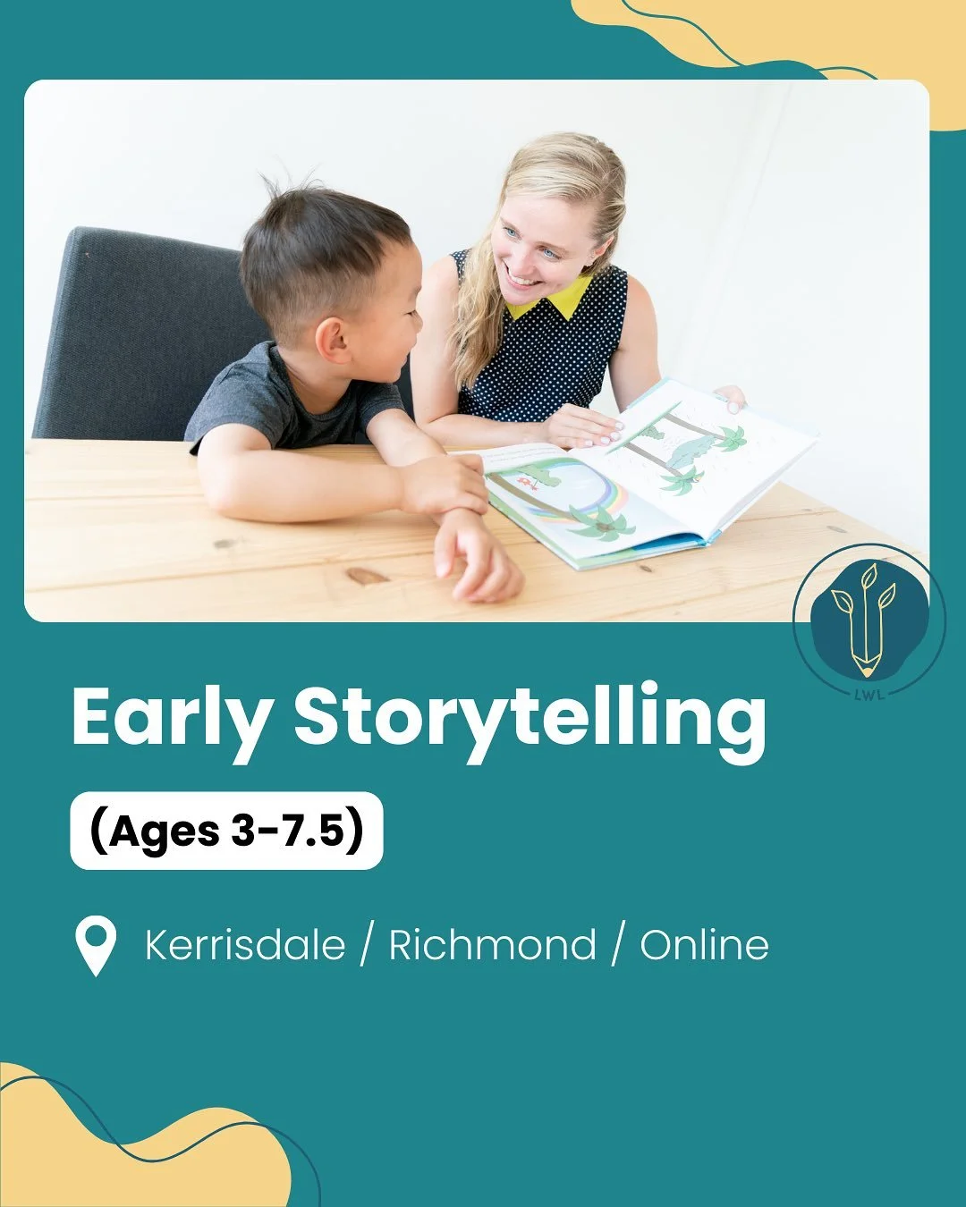 ✨ Early Storytelling (Ages 3&ndash;7.5) ✨

At LWL, we believe stories open doors to imagination, language, and lifelong learning. Our Early Storytelling Program is designed to help children build vocabulary, confidence, and critical thinking &mdash; 