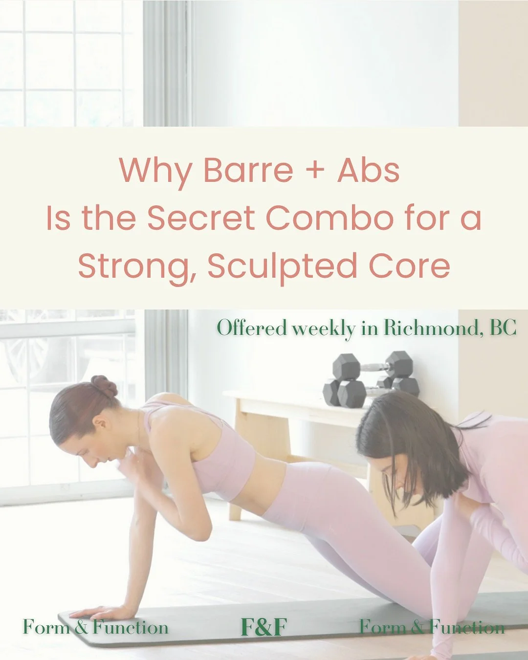 Strength meets elegance. 🌿
Our Barre + Abs class sculpts lean muscles and strengthens your core — all through mindful, low-impact movement.
Discover why this combo is the secret to feeling strong, balanced, and empowered from within.
📍Rich