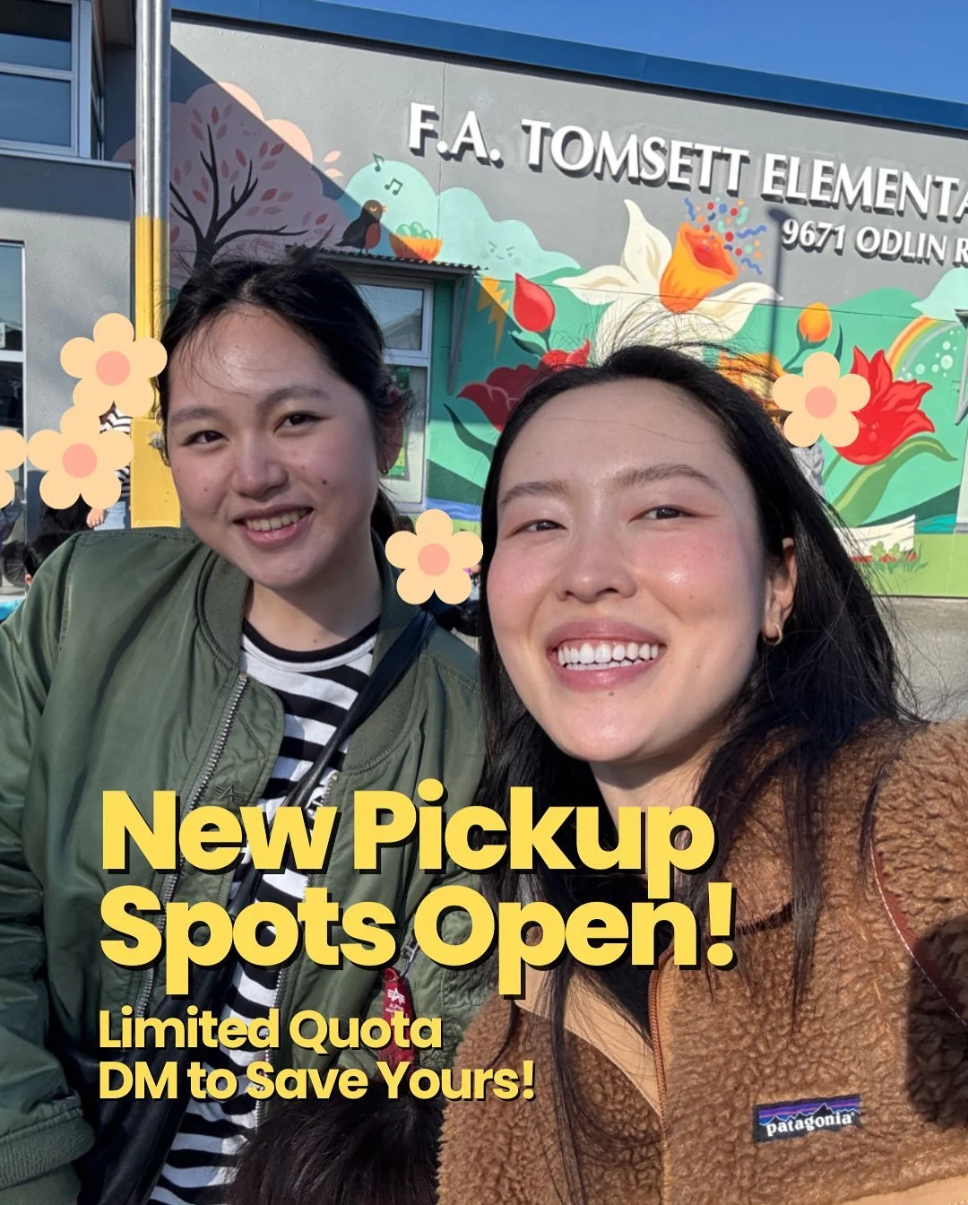 New Pickup Spots Open! 🎒✨

We are currently picking up from select local schools, but we are open to adding MORE schools to our list!

Now picking up from:
📍 Richmond: RC Talmey &amp; Tomsett.
📍 Vancouver: Jules Quesnel, Queen Elizabeth, &amp; Lor