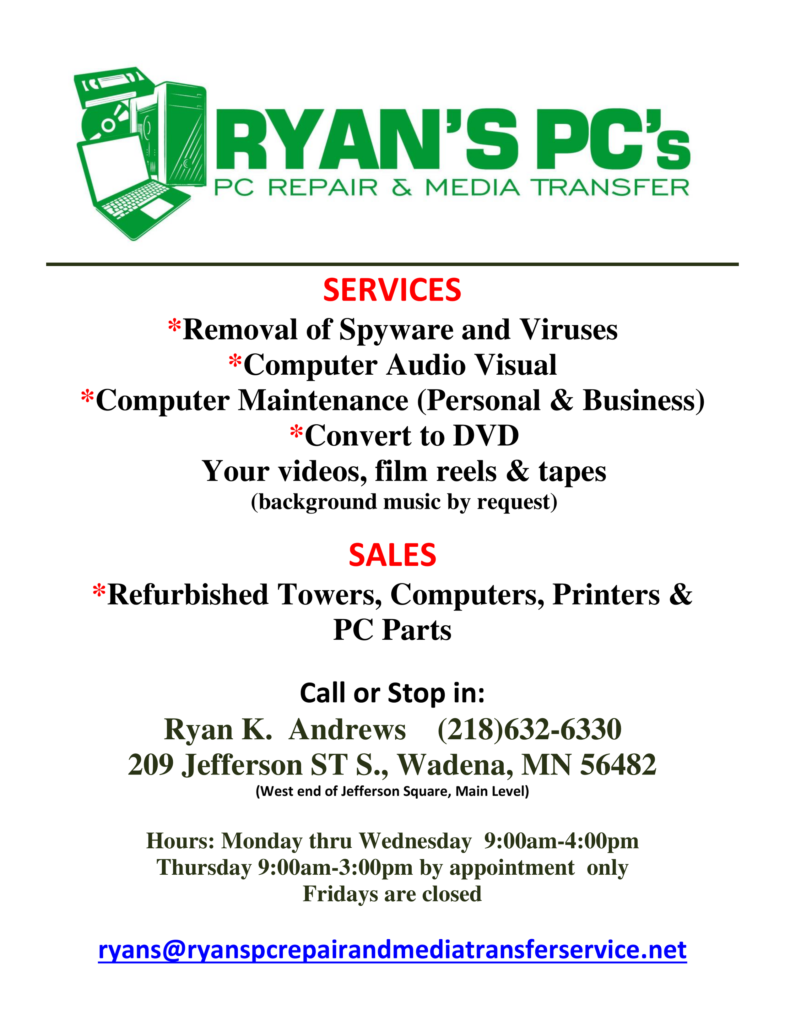 Ryan's PC Repair and Media Transfer Service
