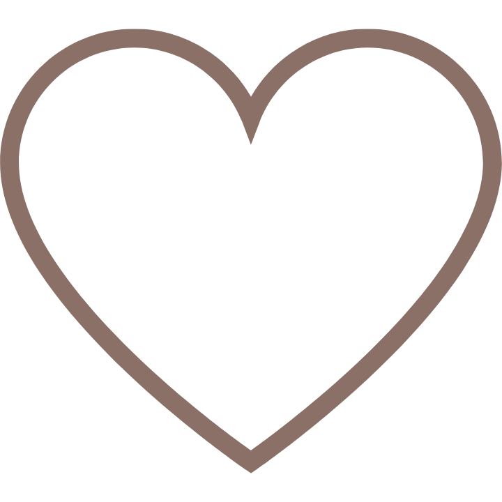 Outline of a white heart with a brown border on a transparent background.