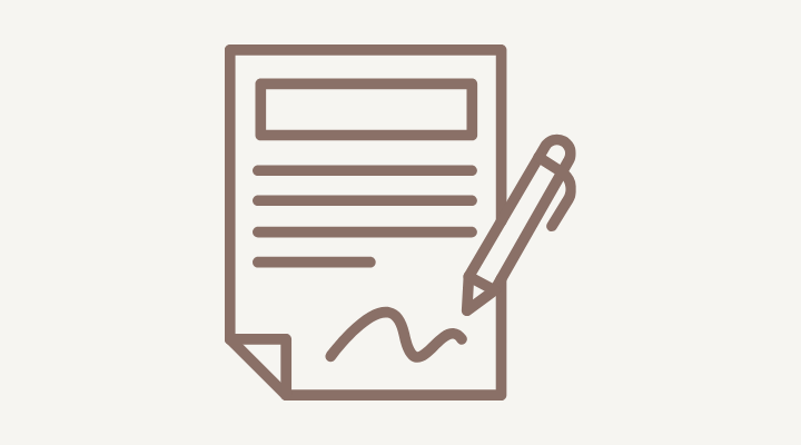 Outline drawing of a signed document with a pen.