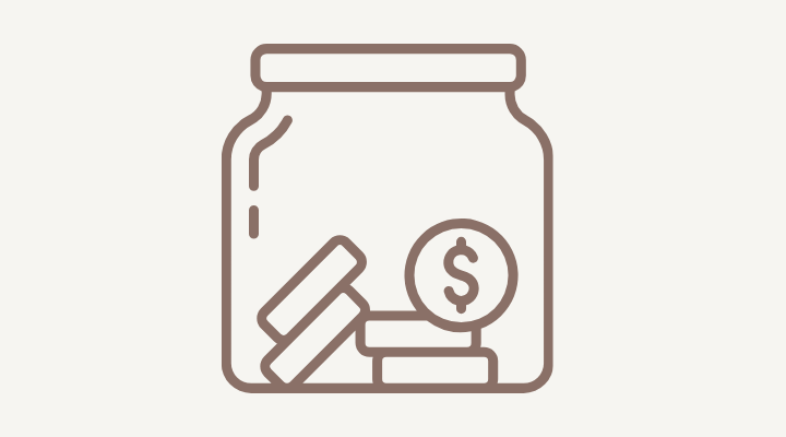 Illustration of a jar with coins and pills inside, representing savings or investment in health and finances.