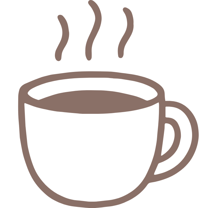 A simple illustration of a steaming hot coffee mug.