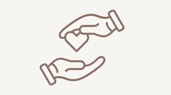 Outline drawing of one hand giving a heart to another hand.