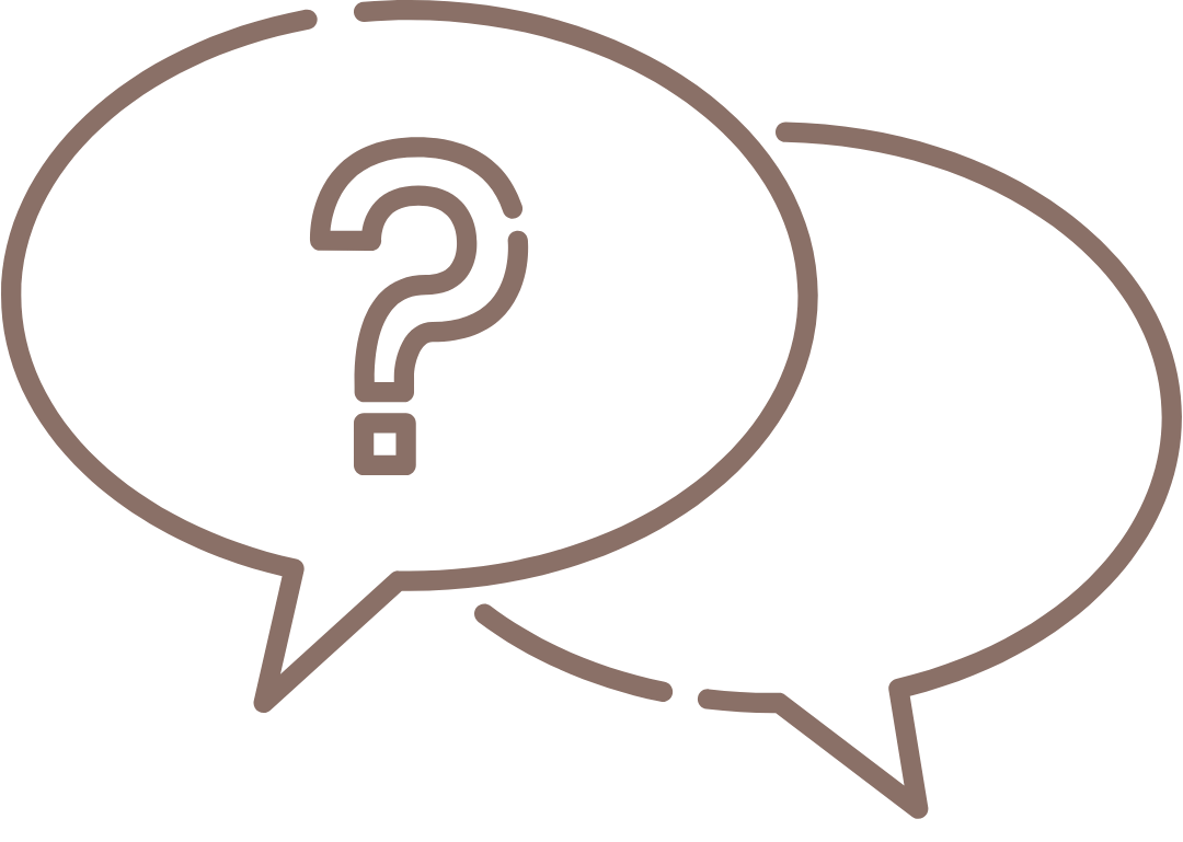 Two overlapping speech bubbles, with the one on the left containing a question mark.