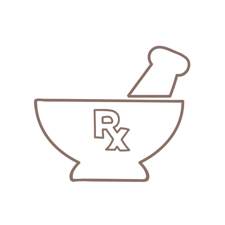 Illustration of a Rx symbol on a mortar and pestle