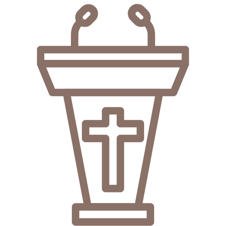 Icon of a podium with a cross, representing Christian worship or church.