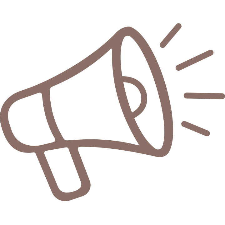 Simple line drawing of a megaphone with sound lines indicating it is announcing or making noise.