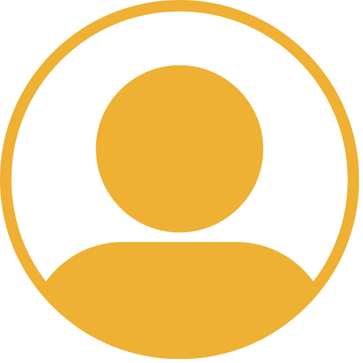 User profile icon with a gold silhouette of a person inside a black circle outline.