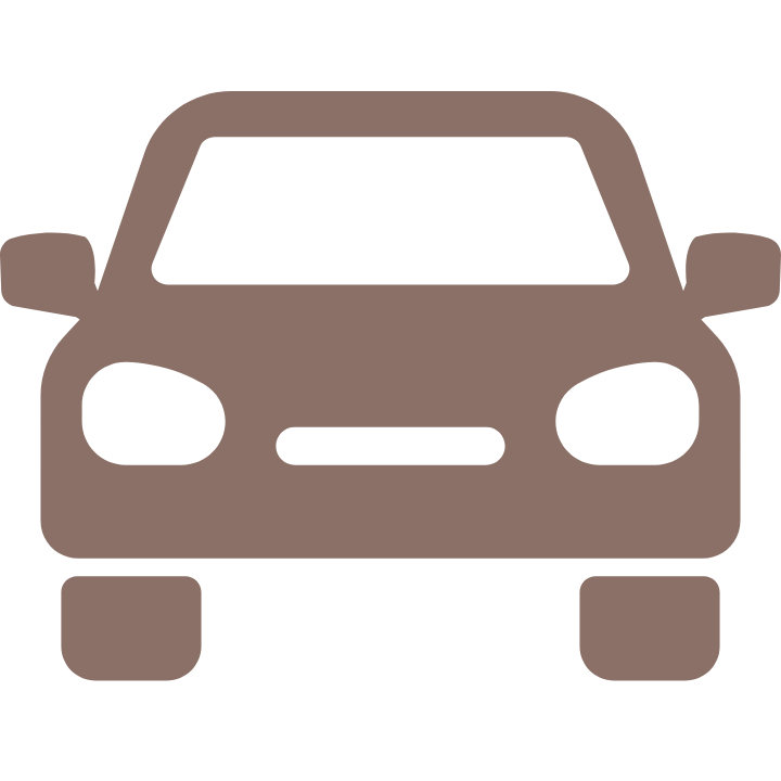 Simple icon of a car, front view with headlights, grille, and side mirrors.