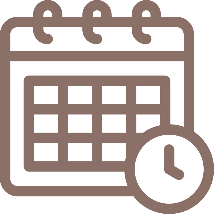 Icon of a calendar with a clock in front of it.