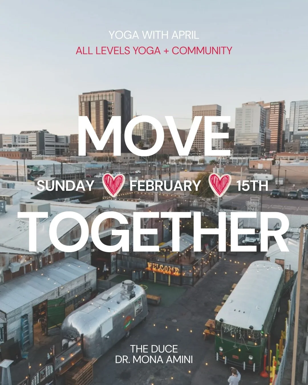 💌 MOVE TOGETHER 💌

Join me + all your friends Sunday, February 15th at no other place than the @theducephx yayyy! 👏😍

What&rsquo;s going down? I&rsquo;m glad you asked. We&rsquo;re crafting up a full Sunday funday for you. Yoga starts at 10:30am 