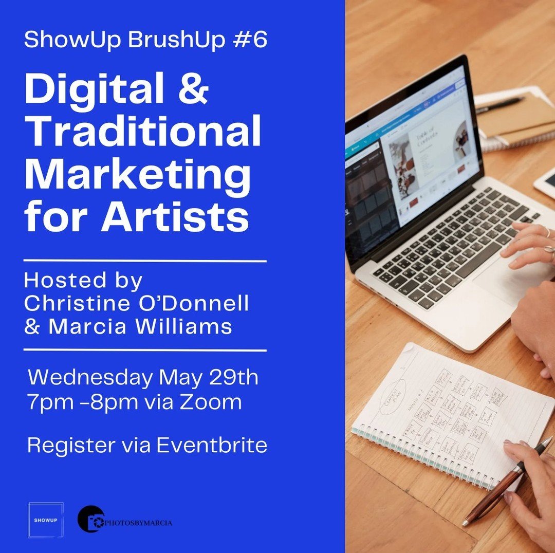 📢 Upcoming Workshop 📢⁠
⁠
Join us on May 29th for the 6th installment of ShowUp BrushUp: Digital &amp; Traditional Marketing for Artists!⁠
⁠
If you&rsquo;ve ever struggled to identify how to market your work online or off, don&rsquo;t miss this oppo
