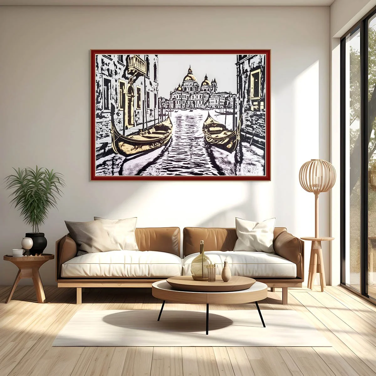 Venice Gondolas Wall Art – Golden Canals Canvas with Basilica View, Italy