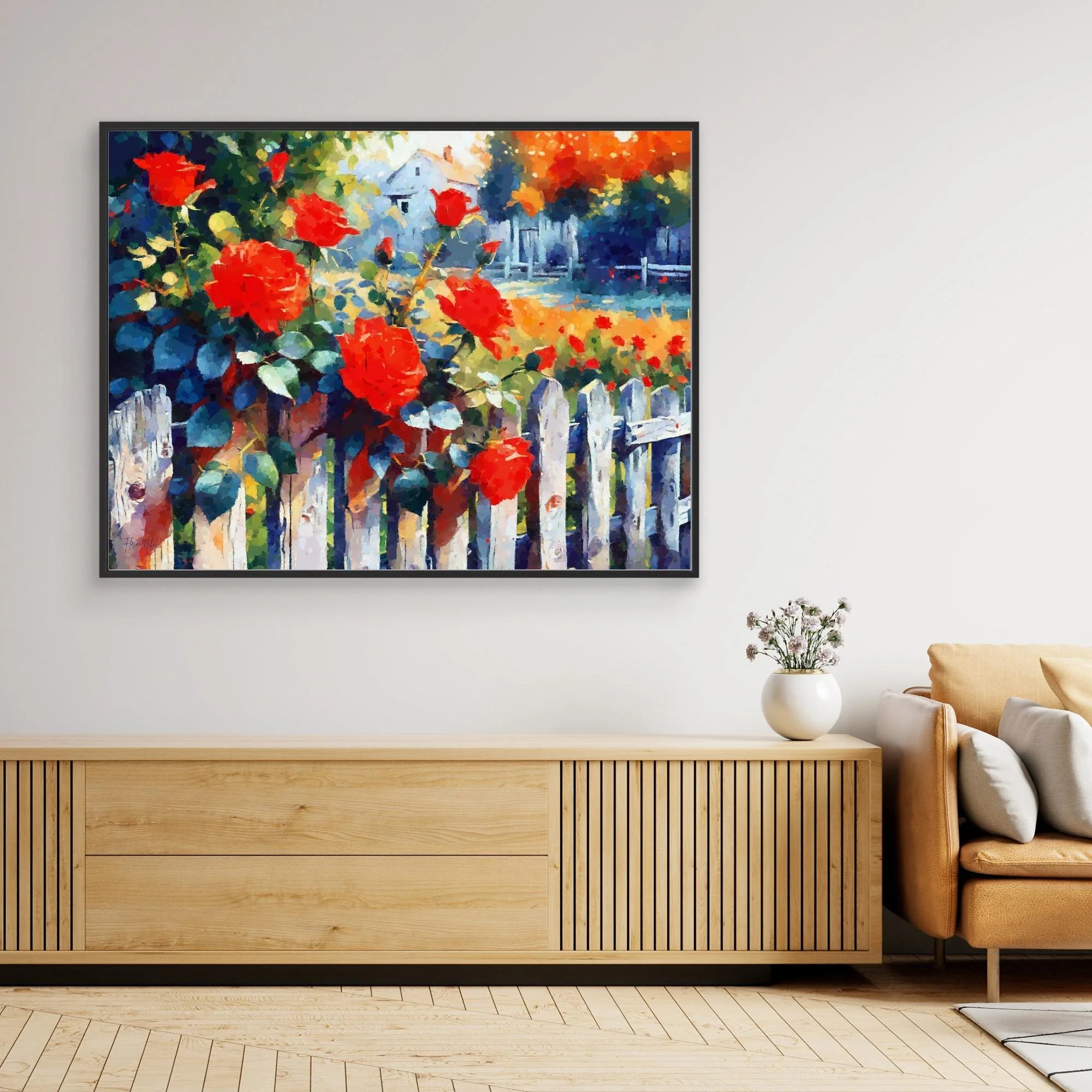 Red Roses by the Garden Fence – Romantic Floral Wall Art Print (10).jpg