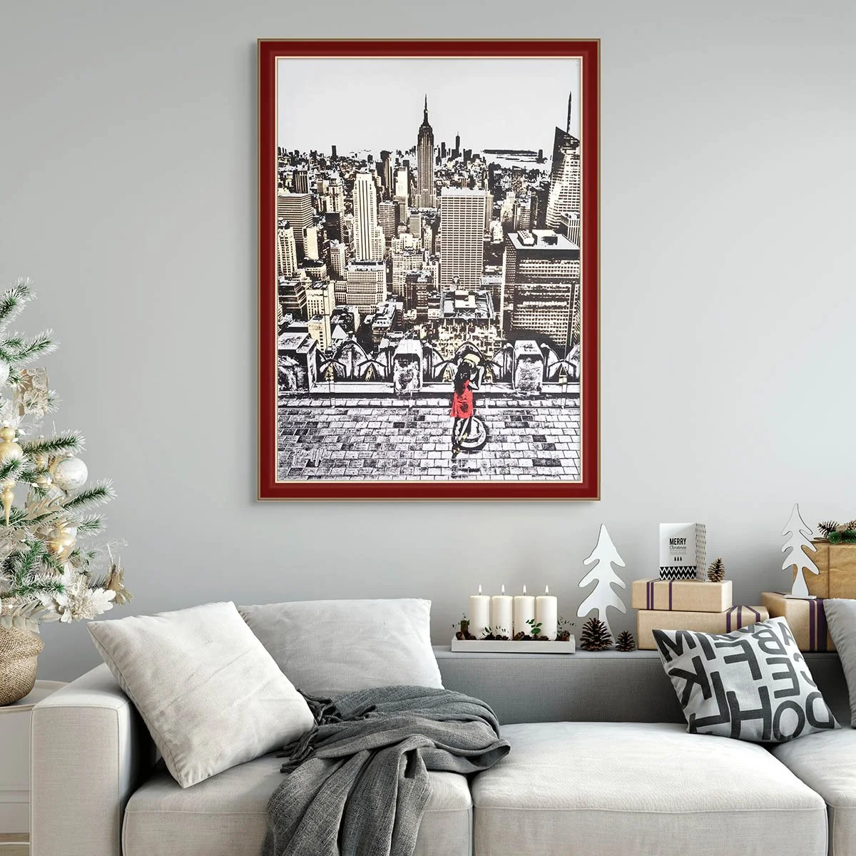 Empire State Building Art – Girl in Red Dress – NYC Skyline Canvas