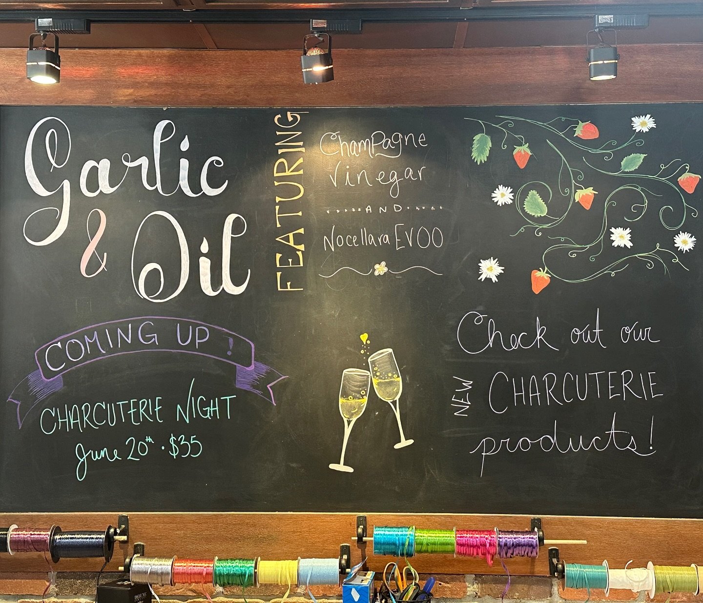 May chalkboard is up!

Whenever you stop in, be sure to look behind the counter for reminders on upcoming events, oil&amp; vinegar specials and more!!