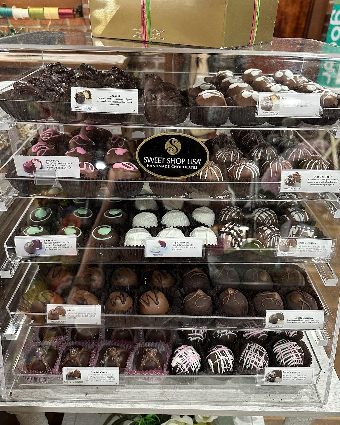 It&rsquo;s National Truffle Day!!

Enjoy our gourmet selection of hand made chocolate truffles. Flavors include:

Peanut Butter
Coconut
Strawberry
Over the Top (caramel cr&egrave;me br&ucirc;l&eacute;e)
Swiss Mint
Triple Chocolate (white, milk &amp; 