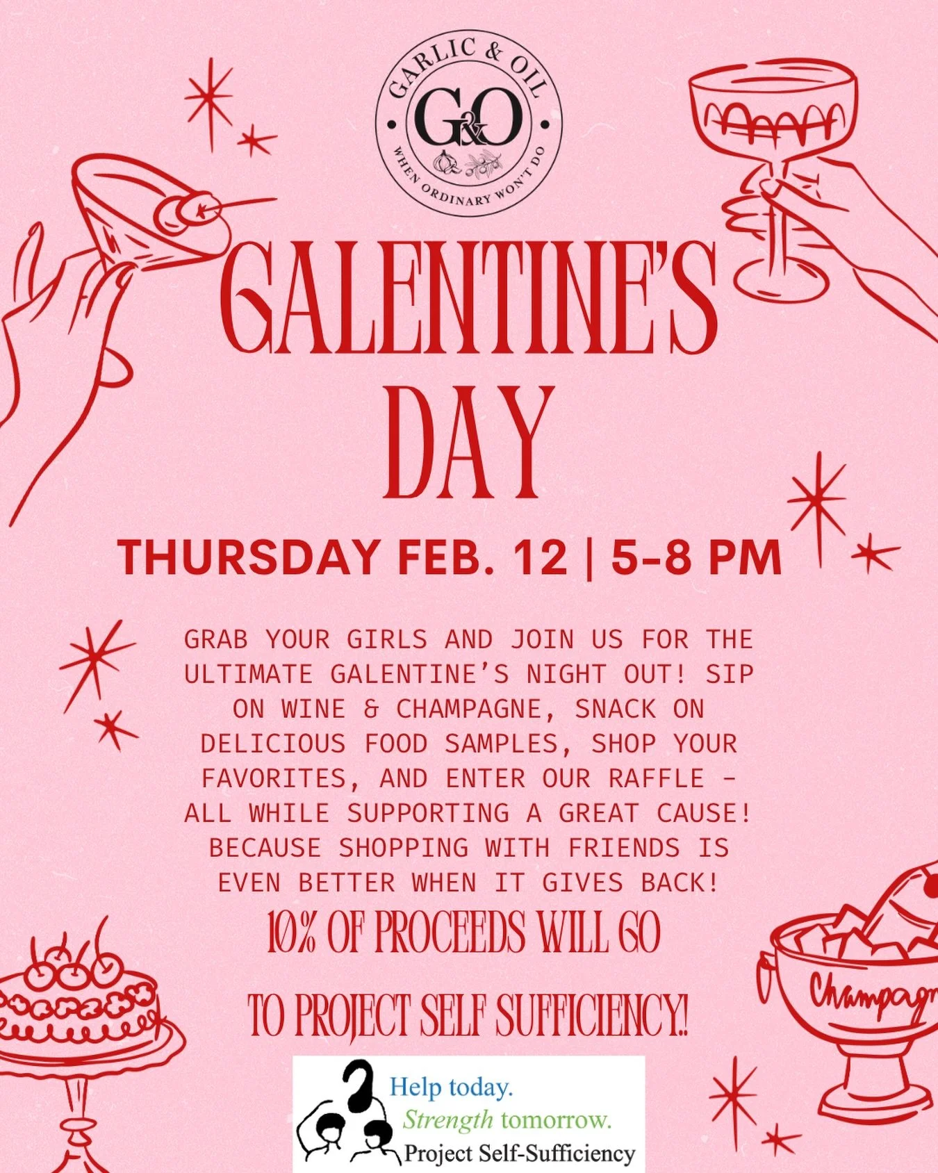 Get ready for GALENTINE&rsquo;S DAY!

Thursday February 12th - rab your girls and join us for the ultimate Galentine&rsquo;s Night Out! Sip on wine &amp; champagne, snack on delicious food samples, shop your favorites, and enter our raffle - all whil
