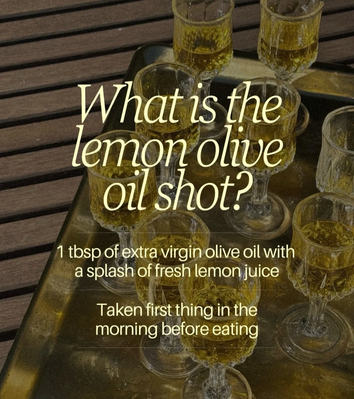 The lemon olive oil shot is going viral, and for a good reason

But here&rsquo;s the catch:

Most olive oil on grocery store shelves is old, blended, or processed&hellip;which means fewer antioxidants and fewer benefits.

If you&rsquo;re trying the s