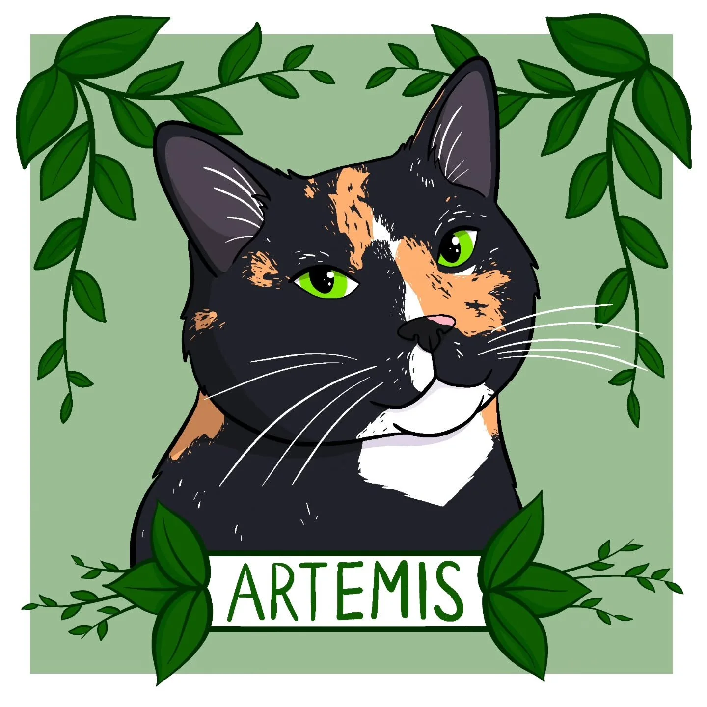 Artemis the tortie. Tortoiseshell patterns are a challenge but I love how this came out! 
#petportrait #illustration #tortitude #tortoiseshell #caturday